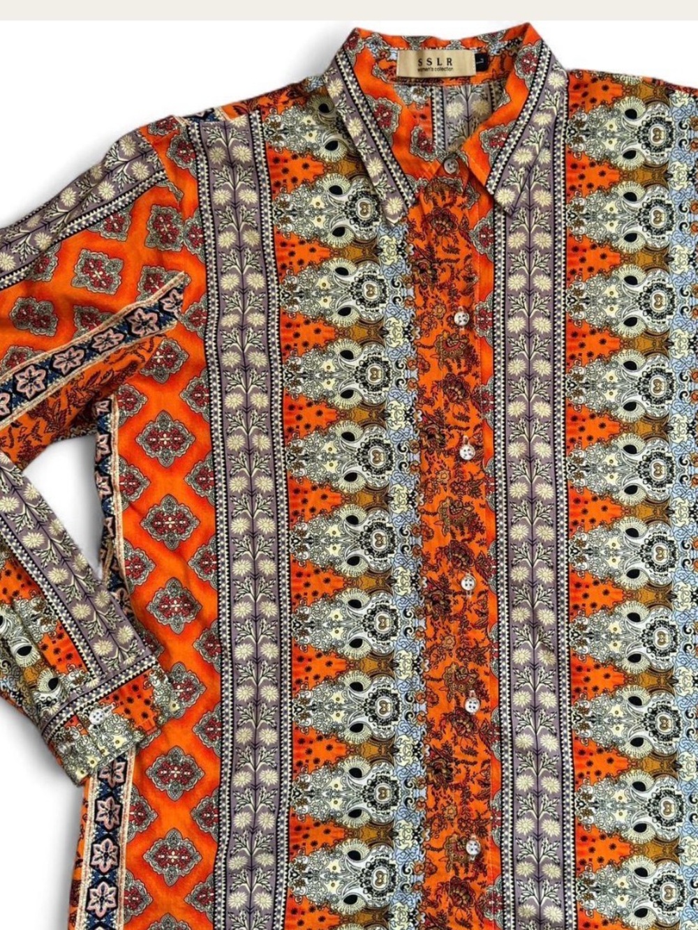 Colorful Patterned Women’s Shirt by SSLR, Size L